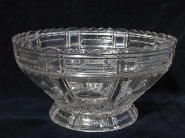 catalog photo of antique early century vintage pressed glass fruit or salad bowl, pleated bands