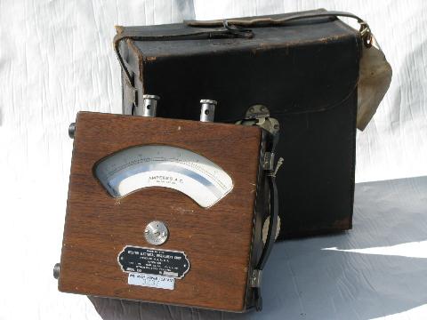 photo of antique early electric Weston wood ammeter leather case #1