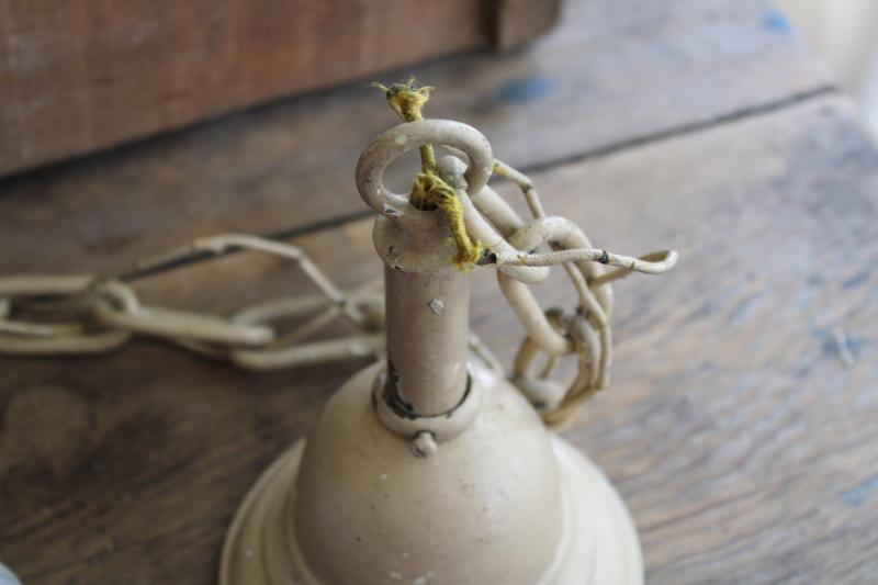 photo of antique early electric pendant chain light fixture w/ white opalescent milk glass shade #5