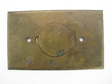 photo of antique early electric vintage, architectural salvage solid brass receptacle flip cover floor plate #1