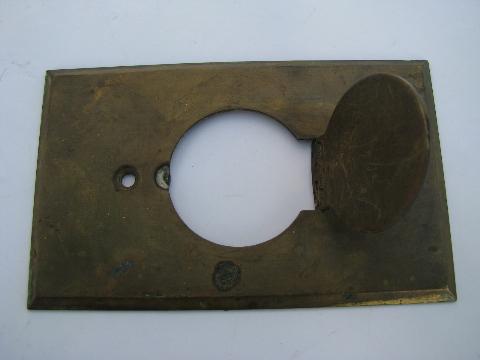 photo of antique early electric vintage, architectural salvage solid brass receptacle flip cover floor plate #2