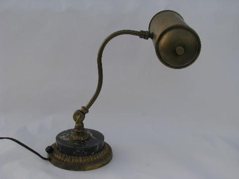 photo of antique early electric vintage banker's desk light, old black marble lamp base #1