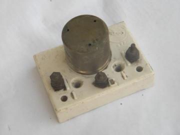catalog photo of antique early hand-crank telephone vintage, Reliable 977 lightning arrester
