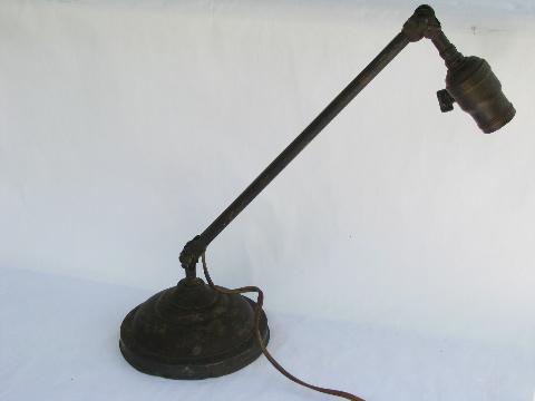 photo of antique early industrial vintage brass adjustable desk work light #1