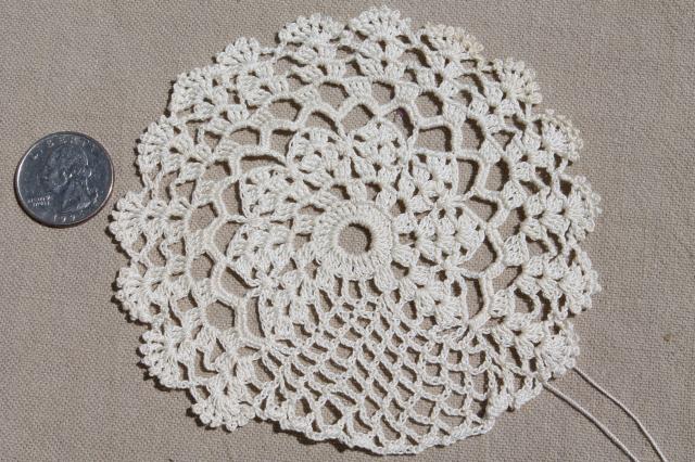 photo of antique ecru cotton crochet lace doilies, large lot vintage crocheted star flower motifs #4