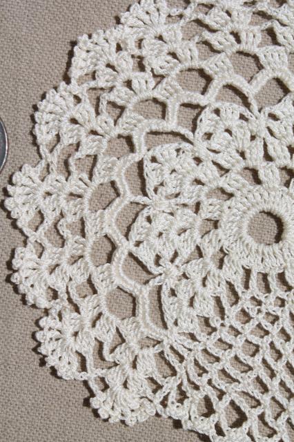 photo of antique ecru cotton crochet lace doilies, large lot vintage crocheted star flower motifs #5