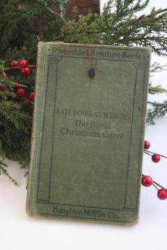 catalog photo of antique edition The Birds Christmas Carol small book w/ green cloth cover vintage Christmas