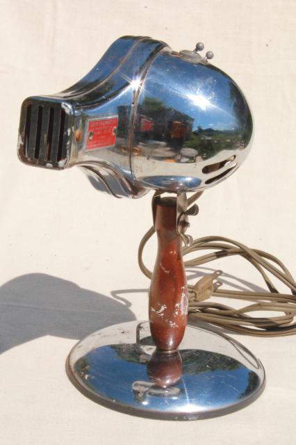 photo of antique electric hairdryer  vintage chrome Superior Electric portable w/ stand #1