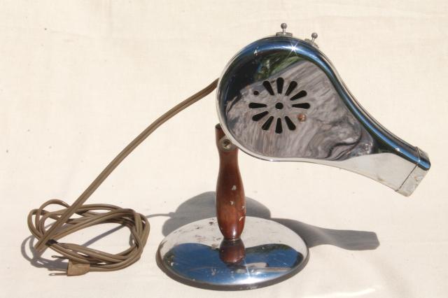 photo of antique electric hairdryer  vintage chrome Superior Electric portable w/ stand #12