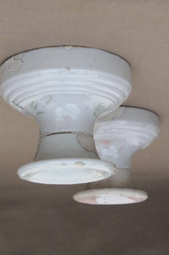 photo of antique electric light fixtures, white porcelain ceiling lights vintage 1920s #1