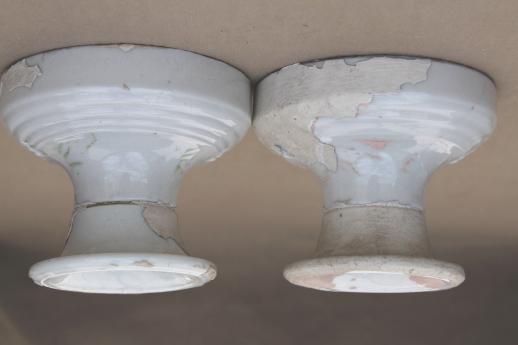 photo of antique electric light fixtures, white porcelain ceiling lights vintage 1920s #3