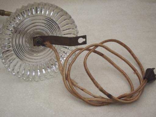 photo of antique electric light, wall sconce lamp w/ prismatic ribbed glass shade #2