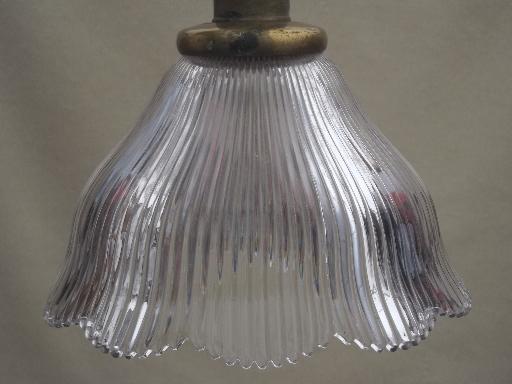 photo of antique electric light, wall sconce lamp w/ prismatic ribbed glass shade #3