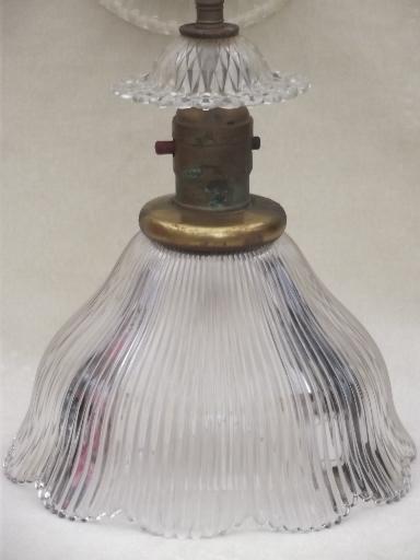 photo of antique electric light, wall sconce lamp w/ prismatic ribbed glass shade #5