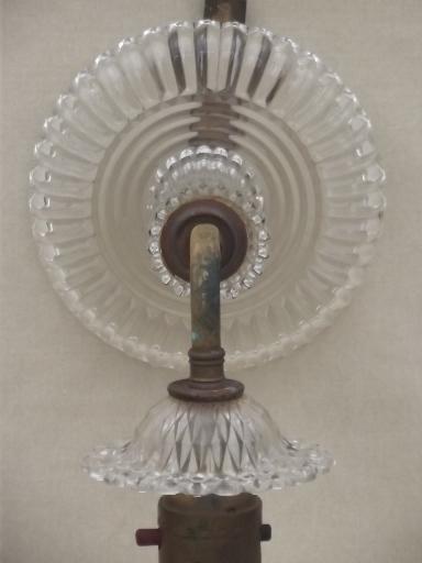 photo of antique electric light, wall sconce lamp w/ prismatic ribbed glass shade #6