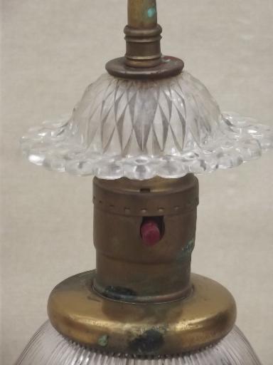 photo of antique electric light, wall sconce lamp w/ prismatic ribbed glass shade #7