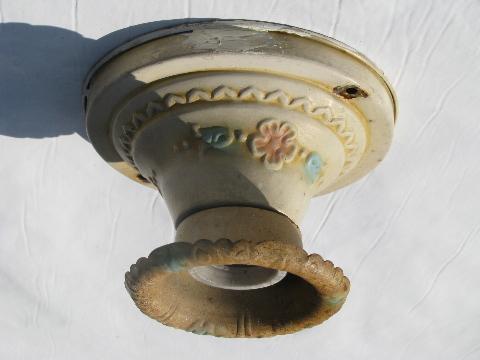 photo of antique electric tole ceiling light fixtures, ornate metal w/ original vintage paint #5