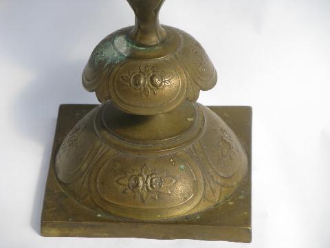 photo of antique embossed brass & silver altar candlestick, russian occupied Poland #2