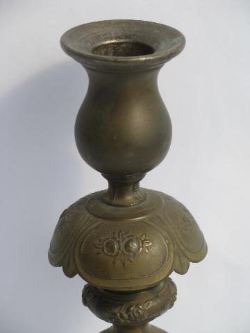 photo of antique embossed brass & silver altar candlestick, russian occupied Poland #3