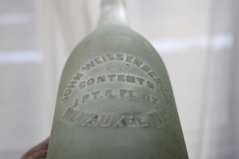 photo of antique embossed glass bottle John Weissenberger Milwaukee brewery soda bottle prohibition era vintage 1920s  #3