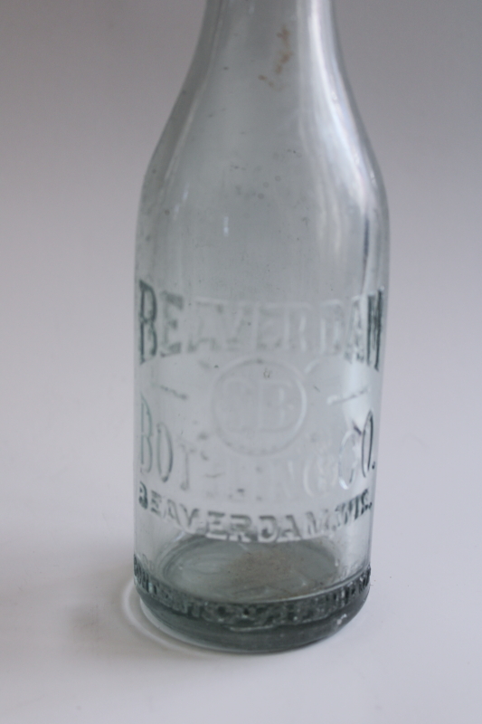 photo of antique embossed glass bottle S B Beaver Dam Bottling Company Wisconsin vintage advertising  #2