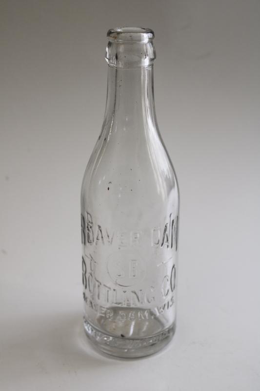 photo of antique embossed glass bottle S B Beaver Dam Bottling Company Wisconsin vintage advertising  #1