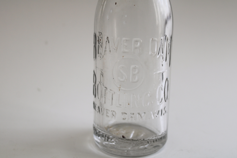 photo of antique embossed glass bottle S B Beaver Dam Bottling Company Wisconsin vintage advertising  #2