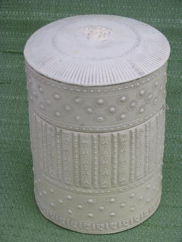 photo of antique embossed ivory paper bandbox, Victorian vintage collar box #1