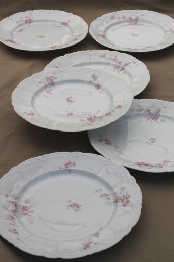 photo of antique embossed porcelain dinner plates set, Weimar Germany pink floral china #1