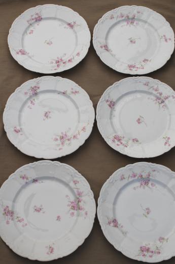 photo of antique embossed porcelain dinner plates set, Weimar Germany pink floral china #2