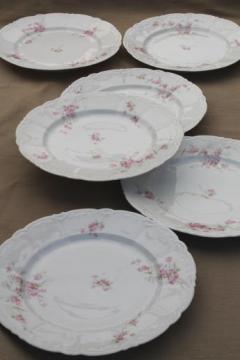 catalog photo of antique embossed porcelain dinner plates set, Weimar Germany pink floral china