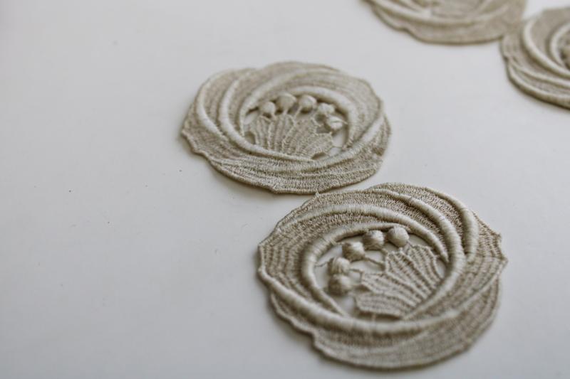 photo of antique embroidered lace appliques, ecru cotton motifs early 1900s sewing trim #2