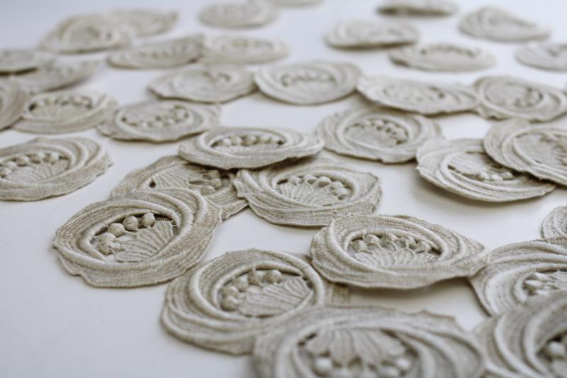 photo of antique embroidered lace appliques, ecru cotton motifs early 1900s sewing trim #3