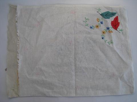 photo of antique embroidered throw pillow cover w/ flower basket, vintage linen #3