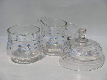 catalog photo of antique enameled glass hand-painted table set, butter cover, cream and sugar