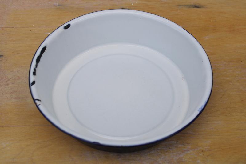 photo of antique enamelware bowl or milk pan, cobalt blue w/ white, vintage farmhouse kitchen ware #3