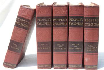 catalog photo of antique encyclopedia books 5 volume library w/ vintage engravings, photos, color plates, dated 1914
