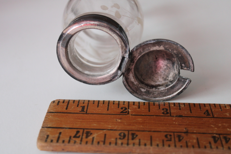 photo of antique etched glass bottle for Victorian castor stand, sugar or condiment jar w/ silver plated lid  #5