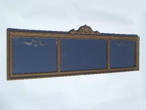 photo of antique etched glass mirror in shabby ornate gold yard long picture frame #1