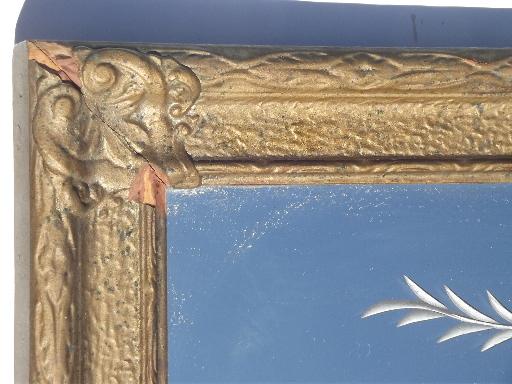 photo of antique etched glass mirror in shabby ornate gold yard long picture frame #10