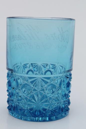 photo of antique etched glass tumbler, 1880s honeymoon souvenir glass engraved Mrs. Wilson #2