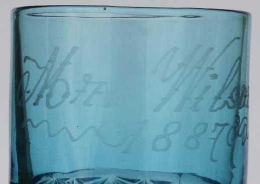 photo of antique etched glass tumbler, 1880s honeymoon souvenir glass engraved Mrs. Wilson #8