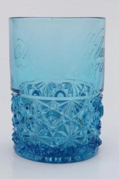 catalog photo of antique etched glass tumbler, 1880s honeymoon souvenir glass engraved Mrs. Wilson