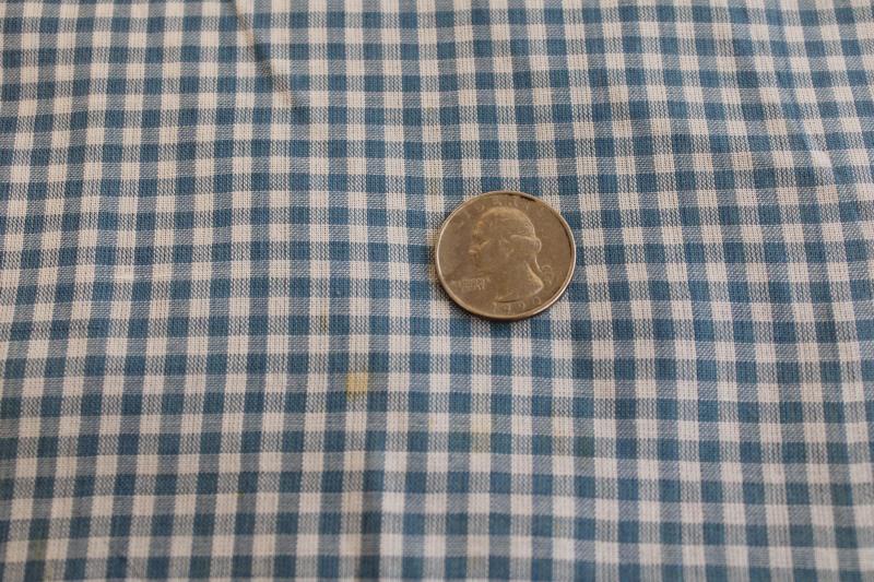 photo of antique fabric, 1920s or 30s vintage cotton lawn woven gingham checks teal blue & white #1