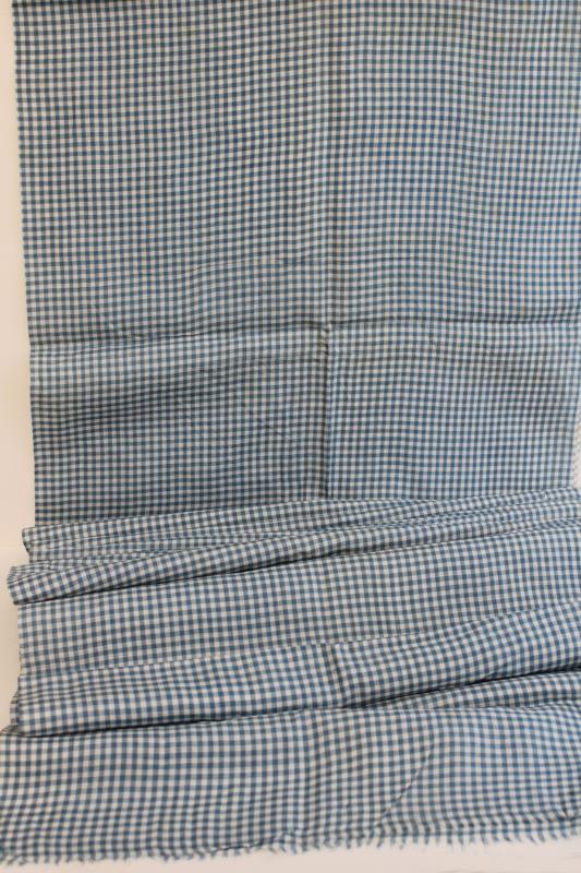 photo of antique fabric, 1920s or 30s vintage cotton lawn woven gingham checks teal blue & white #2