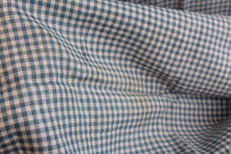 photo of antique fabric, 1920s or 30s vintage cotton lawn woven gingham checks teal blue & white #3