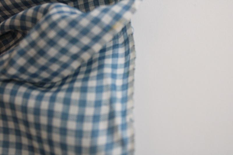 photo of antique fabric, 1920s or 30s vintage cotton lawn woven gingham checks teal blue & white #4