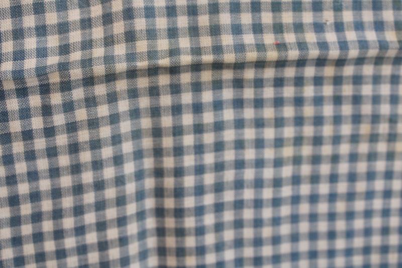 photo of antique fabric, 1920s or 30s vintage cotton lawn woven gingham checks teal blue & white #6