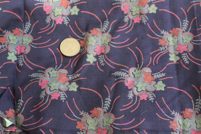 photo of antique fabric, starflower print navy blue cotton, 1920s 1930s vintage dress material #1