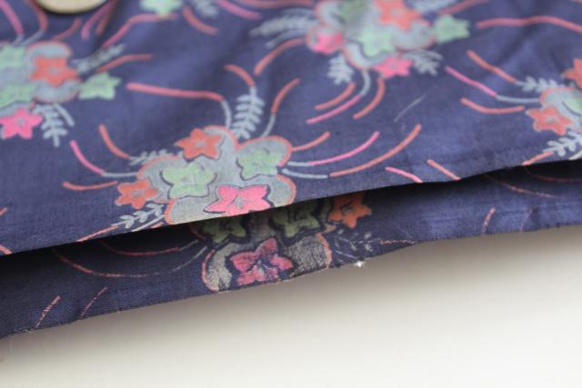 photo of antique fabric, starflower print navy blue cotton, 1920s 1930s vintage dress material #2